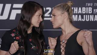 Karolina Kowalkiewicz vs Felice Herrig UFC 223 Media Day Staredown  MMA Fighting [upl. by Starlin947]