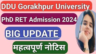 DDUPhD RET Admission 2024Big Updateमहत्वपूर्ण नोटिस [upl. by Airdnaxela177]