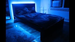 How To Install LED Strip Lights Under Bed Frame Bedroom RGB lighting DIY [upl. by Hpejsoj]