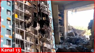 Footage of a residential building in Moscow destroyed following a Ukrainian drone attack [upl. by Marrilee996]