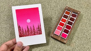 Easy Polaroid Inspired Pink Night Sky Watercolor Painting for Beginners  Stepbystep Tutorial [upl. by Simara604]