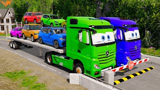 TRANSPORTING PIXAR CARS amp FRUITS WITH COLORED amp JOHN DEERE vs CLAAS vs TRACTORS  BeamNGdrive 962 [upl. by Berkie475]