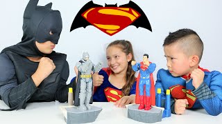 Batman Vs Superman Toys Dawn Of Justice Family children Superhero Fun Game With Ckn Toys [upl. by Ymmij]