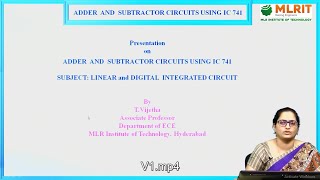 LEC06 LDIC  Adder and Subtractor Circuits Using IC 741 By Mrs T Vijetha [upl. by Cousin]