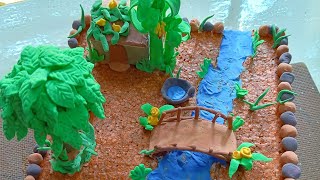 making a village scene with clay diy miniature village scene polimerclay viralvideo artandcraft [upl. by Irb]