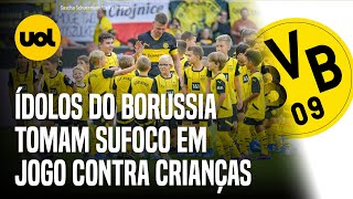 BORUSSIA DORTMUND COLOCA 100 CRIANÇAS PARA JOGAR CONTRA ÍDOLOS DO CLUBE EM EVENTO FESTIVO [upl. by Neyrb]