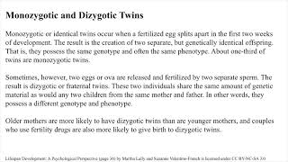 Ch 2 Monozygotic and Dizygotic Twins [upl. by Arodaeht115]