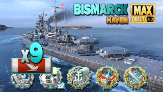 Battleship Bismarck 9 ships destroyed  World of Warships [upl. by Elohcim276]