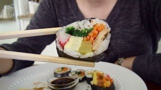 SassEsnacks ASMR Kimbap 김밥  Korean Sushi  Korean Market Shopping Haul  Eating Sounds [upl. by Finnegan]