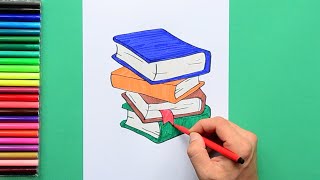 How to draw a stack of books [upl. by Budding314]