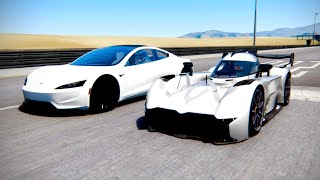 McMurtry Spéirling vs Tesla Roadster at Special Stage Route X [upl. by Netty30]