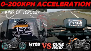 Yamaha MT09 🆚️ KTM 890 Duke R  0200kph Acceleration  Top Speed Attempt 🔥 [upl. by Nareht]