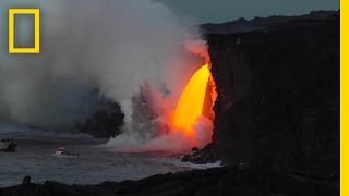 Spectacular Lava quotWaterfallquot Pours Into the Ocean  National Geographic [upl. by Refotsirc]