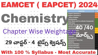 Eamcet  Eapcet  2024 Chemistry Chapter wise weightage with 100 syallabus most accurate [upl. by Mide167]