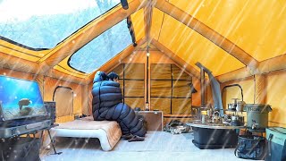 COZY CAMP WITH SKYLIGHT TENT ALONE IN THE WINTER RAIN [upl. by Hyacinthe630]