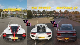 SPEED TEST BETWEEN LAFERRARI VS 918 SPYDER VS MUSTANG GT [upl. by Terrab104]