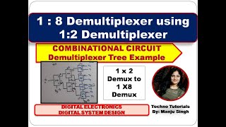 1 X 8 Demultiplexer using 1X 2 Demultiplexer  12 Demux to 18 Demux  Demultiplexer example [upl. by Ayila]