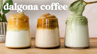 DALGONA COFFEE Recipes ☕️ 3 FLAVORS 3 FROTHY Techniques [upl. by Haslett]