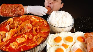 집밥느낌 가득한 김치찌개 계란후라이 스팸 김 먹방 리얼사운드 ASMR social eating MukbangEating Show [upl. by Brote]