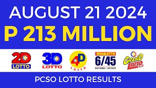 Lotto Result Today 9pm August 21 2024  PCSO Complete [upl. by Einimod]