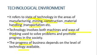 TECHNOLOGICAL ENVIRONMENTComponent of business environment [upl. by Claudell]