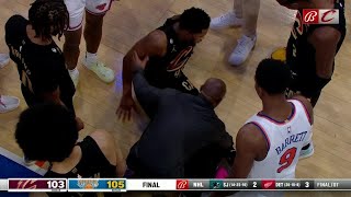 Donovan Mitchell goes down with apparent leg injury vs Knicks  NBA on ESPN [upl. by Esiralc]