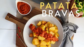 Make DELICIOUS PATATAS BRAVAS at home Spanish style fried potatoes with spicy tomato sauce recipe [upl. by Klusek]