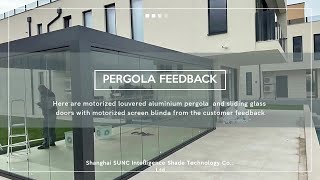 motorized louvered aluminium pergola roof and sliding glass doors with motorized screen pergolaroof [upl. by Eneluqcaj]