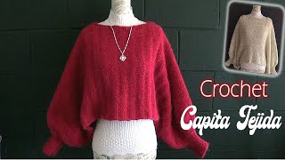 CAPITA con MANGAS tejida a CROCHET super FACILganchillo gancho PRINCIPIANTES [upl. by Eizdnil]