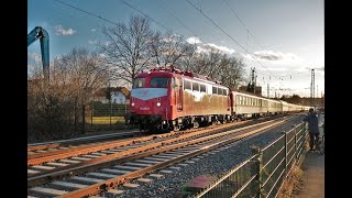 Pfiff GfF 110 4595 mit dem 13 Wagen Alpen Ski Express in Stockstadt am Main [upl. by Ojok]