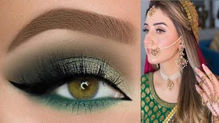 Silver Green Eye Makeup Tutorial for Brown Eyes parrot color eyes makeup Double wingliner Tutorial [upl. by Adamis]