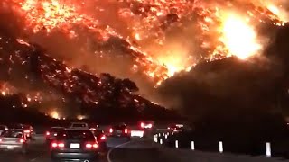 Highway to Hell  Driver films terrifying wildfire in Los Angeles [upl. by Puduns952]