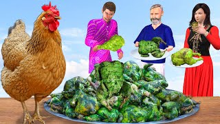 हरा चिकन Green Chicken Cooking ampEating Fried Chicken Recipe Hindi Comedy Must Watch New Comedy Video [upl. by Stinson]