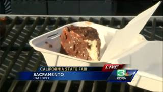 Baconwrapped cheesecake debuts at California State Fair [upl. by Naillig621]