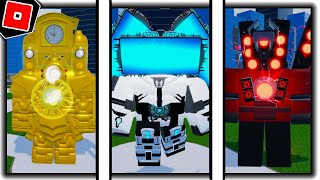 ALL THE TITANS SHOWCASE and ABILITIES in SUPER TOILET BRAWL  Roblox [upl. by Nalon562]