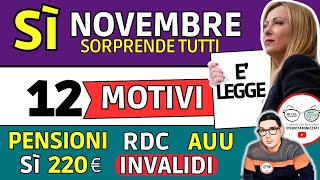 🔴 NOVEMBRE ➜ 12 NOVITà Sì BONUS 220€ ISEE e AUMENTI 💶 INPS PAGA ANTICIPI AUU RDC PENSIONI INVALIDI [upl. by Gamin184]