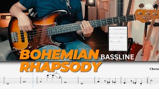 Bohemian Rhapsody BASS TUTORIAL  QUEEN with play along bass tab [upl. by Nnayhs]