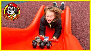 MONSTER TRUCKS PLAY AT THE PARK 🛝 GODZILLA GOES ON A DATE STABILIZER HELPS HIM FIND WONDER WOMAN [upl. by Chisholm]