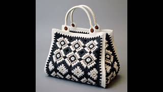 GRAY WHITE WOOL CROCHET GRANNY SQUARE LADIES AI HANDBAG [upl. by Irene]