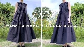 【型紙付き】襟ぐりギャザー♫ティアードワンピ👗の作り方How to make a tiered dress [upl. by Airalednac]