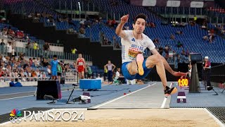 Greeces Miltiadis Tentoglou DEFENDS mens long jump gold medal at Paris Olympics  NBC Sports [upl. by Zaraf]