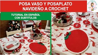 posavaso y posaplato navideño a crochet [upl. by Hewie]