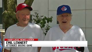 100 yearold WWII vet throws ceremonial pitch ahead of Bisons game [upl. by Shanan]