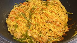 Sriracha chicken Spaghetti recipe by FoodieFusionByMalaika [upl. by Ayote]