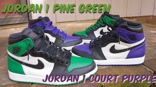 AIR JORDAN 1 COURT PURPLE amp PINE GREEN REVIEW amp ON FEET [upl. by Esinehc218]