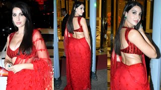 Hottie 🔥 In Red Saree Nora Fatehi Stuns with her Fashion 💖 as she Papped in Bandra BKC 📸 [upl. by Tobiah969]