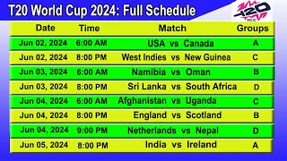 Icc Mens T20 World Cup 2024 Full Schedule and Time Table [upl. by Barbaraanne]