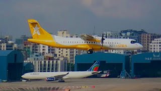 AirAstra ATR72 and Oman Air Boeing 73781M landing and takeoff spotted from Dhaka Airport [upl. by Ientruoc522]