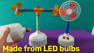 2 fans made from motors and LED bulbs  DIY mini toy fan [upl. by Nawram296]