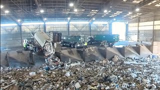 Garbage trucks dumping at transfer station [upl. by Intyrb]